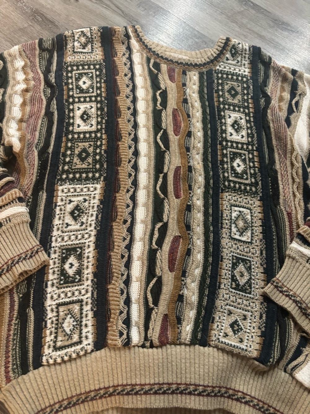 Vintage Murano Multicolor Geometric Crewneck Sweater - Beige, Brown & Green - Picture 2 of 3
